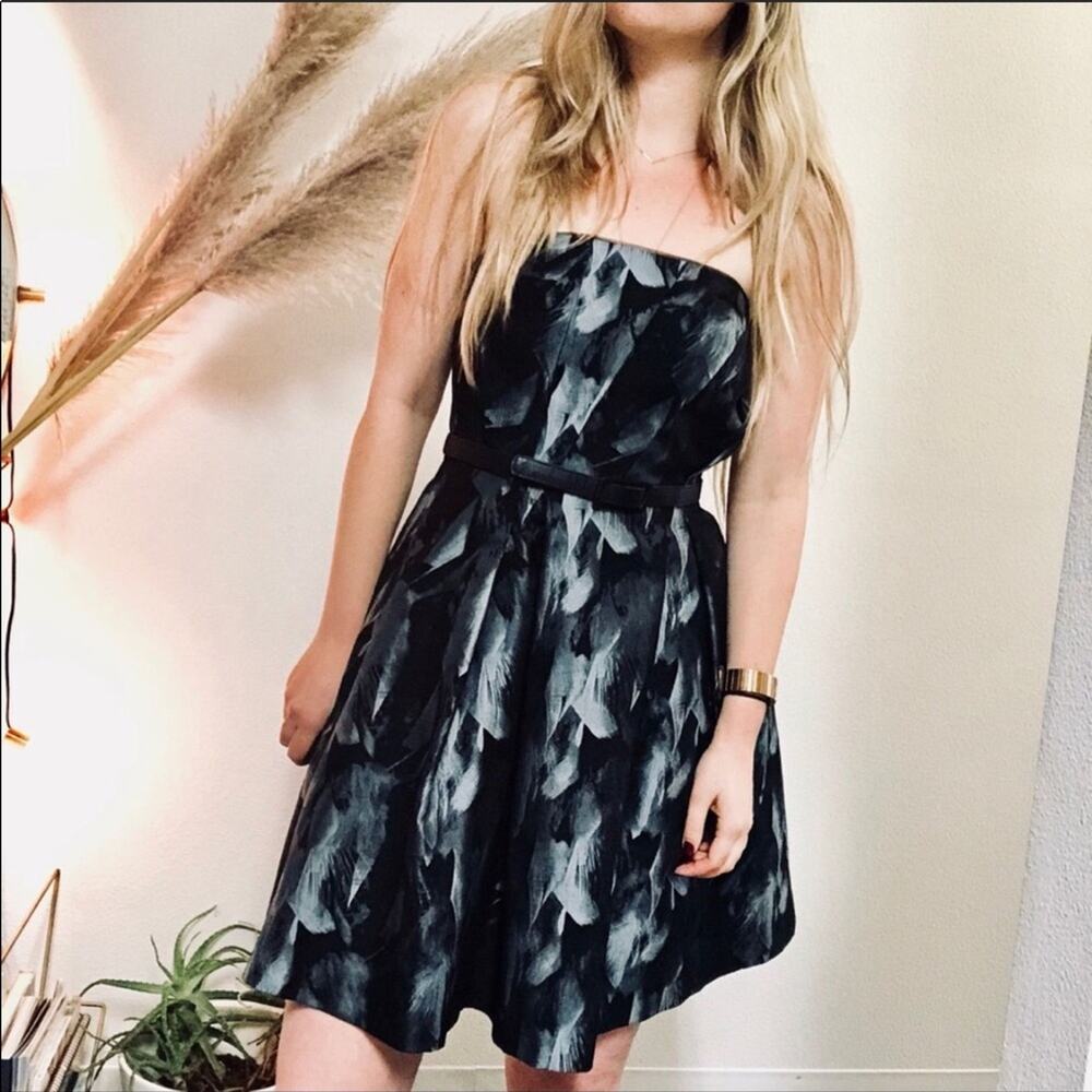 WHBM White House Black Market Strapless Printed Strapless Tube Belted Dress 2